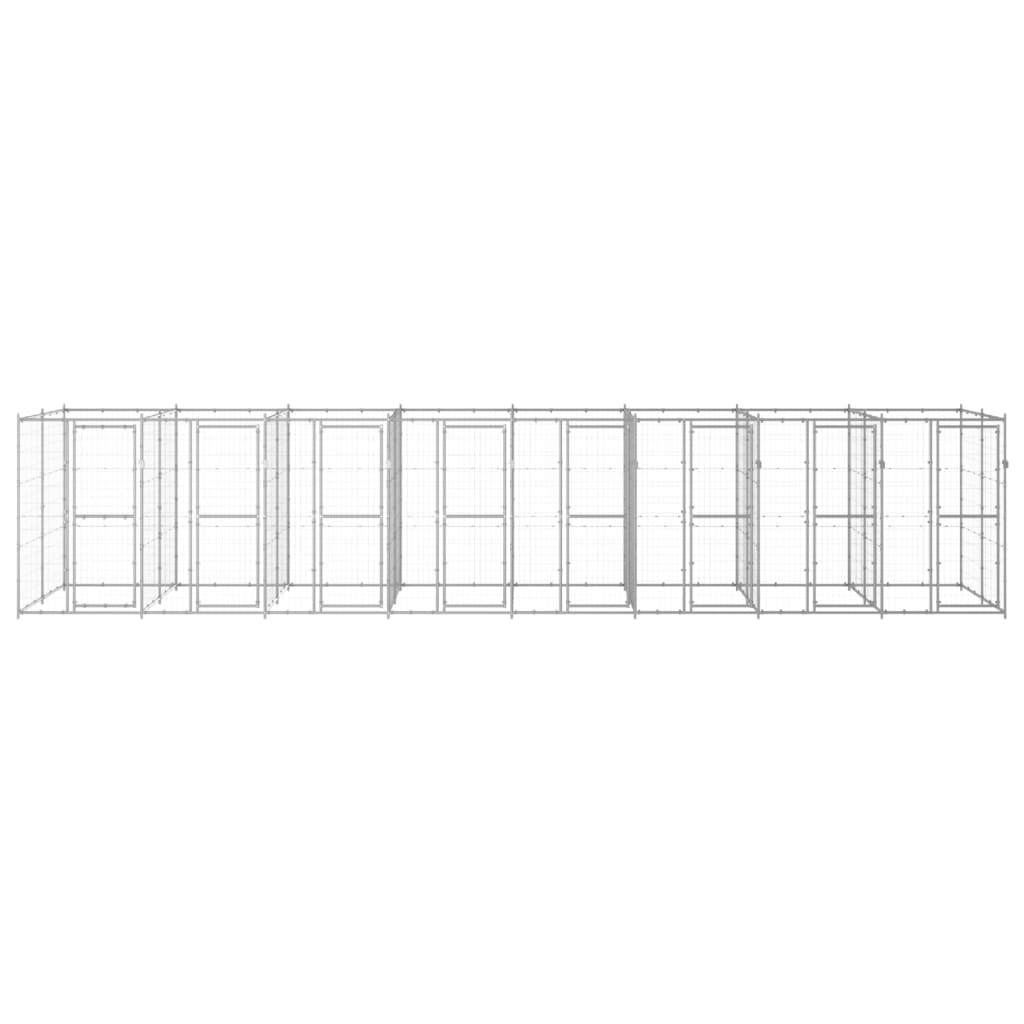 Hondenkennel 19,36 m² gegalvaniseerd staal 880 x 220 x 180 cm Zilver Nee