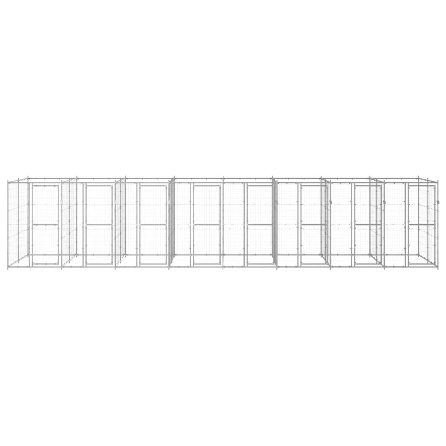 Hondenkennel 19,36 m² gegalvaniseerd staal 880 x 220 x 180 cm Zilver Nee