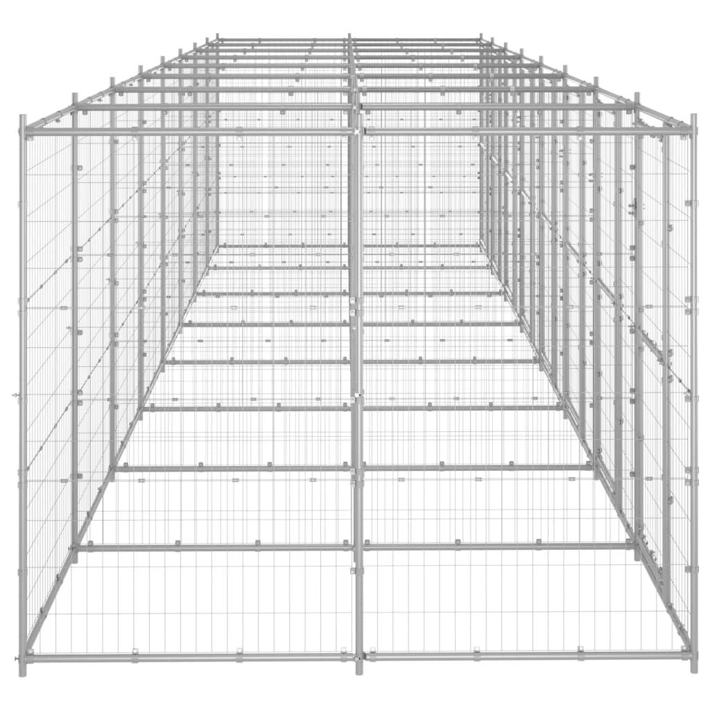 Hondenkennel 19,36 m² gegalvaniseerd staal 880 x 220 x 180 cm Zilver Nee