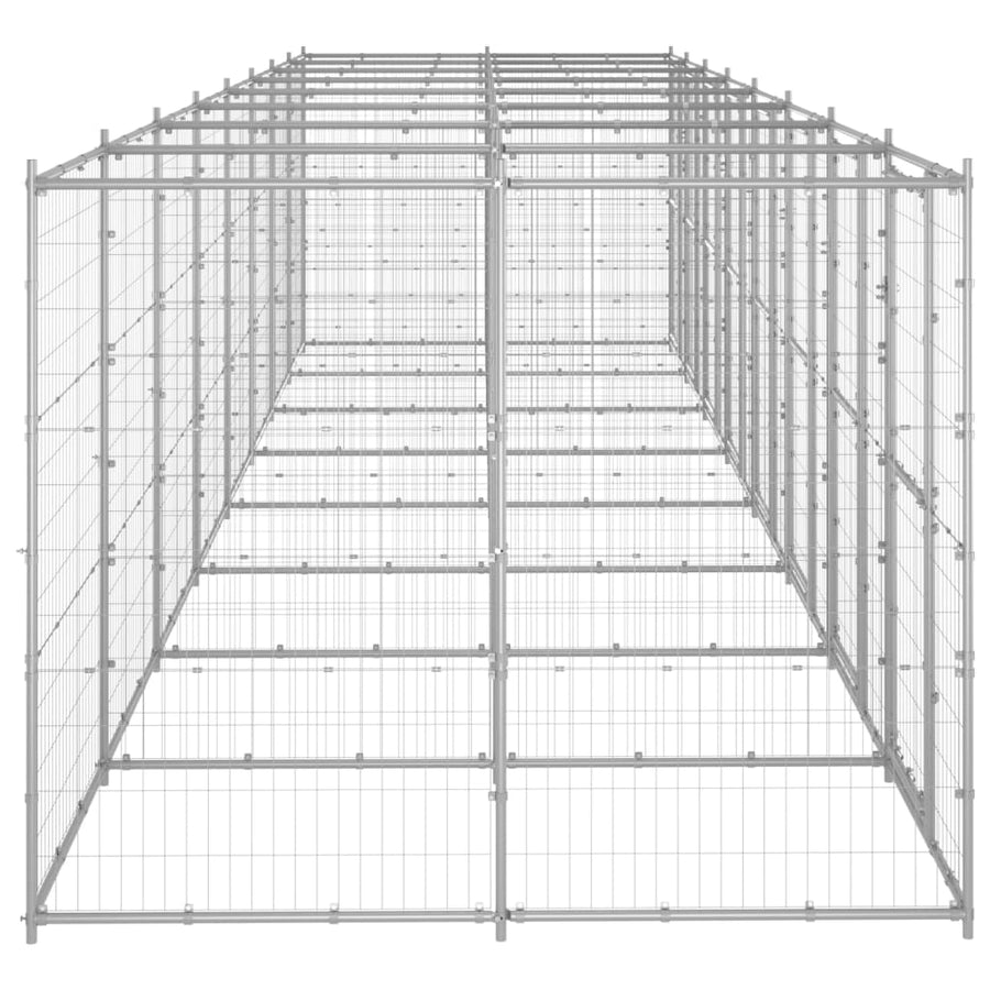 Hondenkennel 19,36 m² gegalvaniseerd staal 880 x 220 x 180 cm Zilver Nee