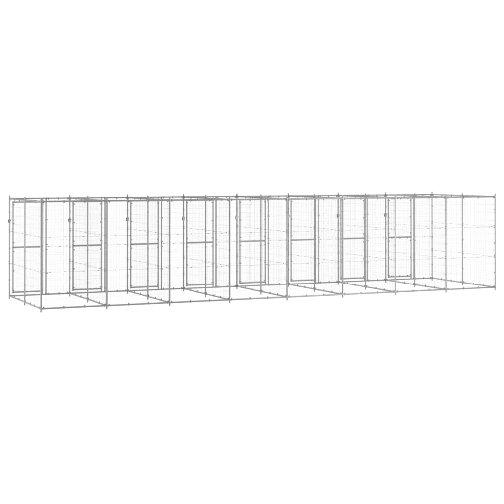 Hondenkennel 19,36 m² gegalvaniseerd staal 880 x 220 x 180 cm Zilver Nee