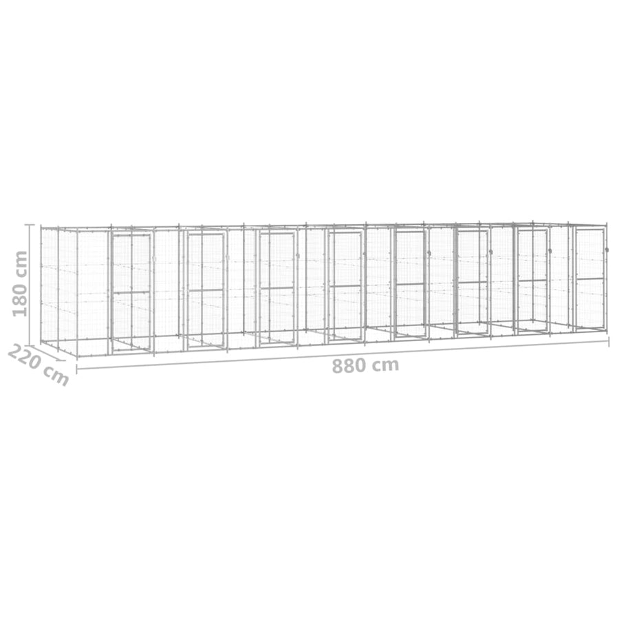 Hondenkennel 19,36 m² gegalvaniseerd staal 880 x 220 x 180 cm Zilver Nee