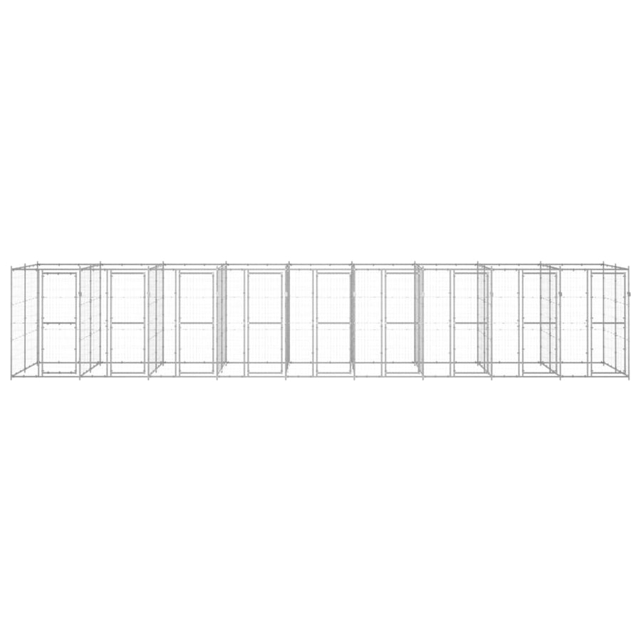 Hondenkennel 21,78 m² gegalvaniseerd staal 990 x 220 x 180 cm Zilver Nee