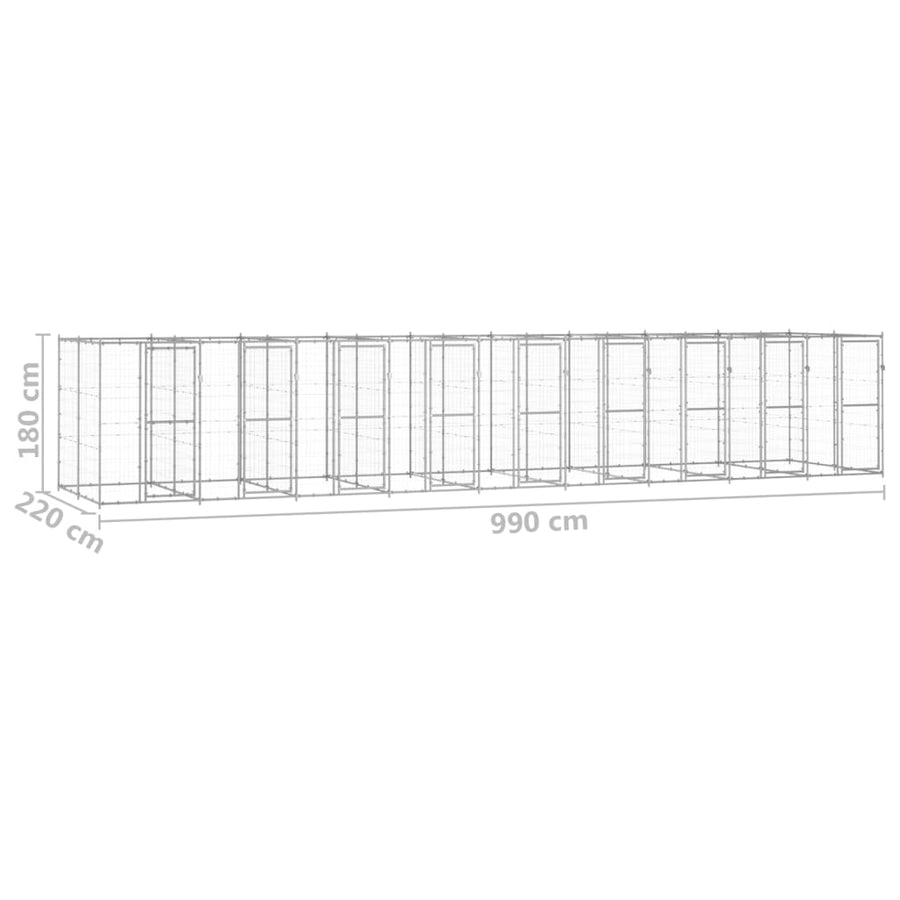 Hondenkennel 21,78 m² gegalvaniseerd staal 990 x 220 x 180 cm Zilver Nee