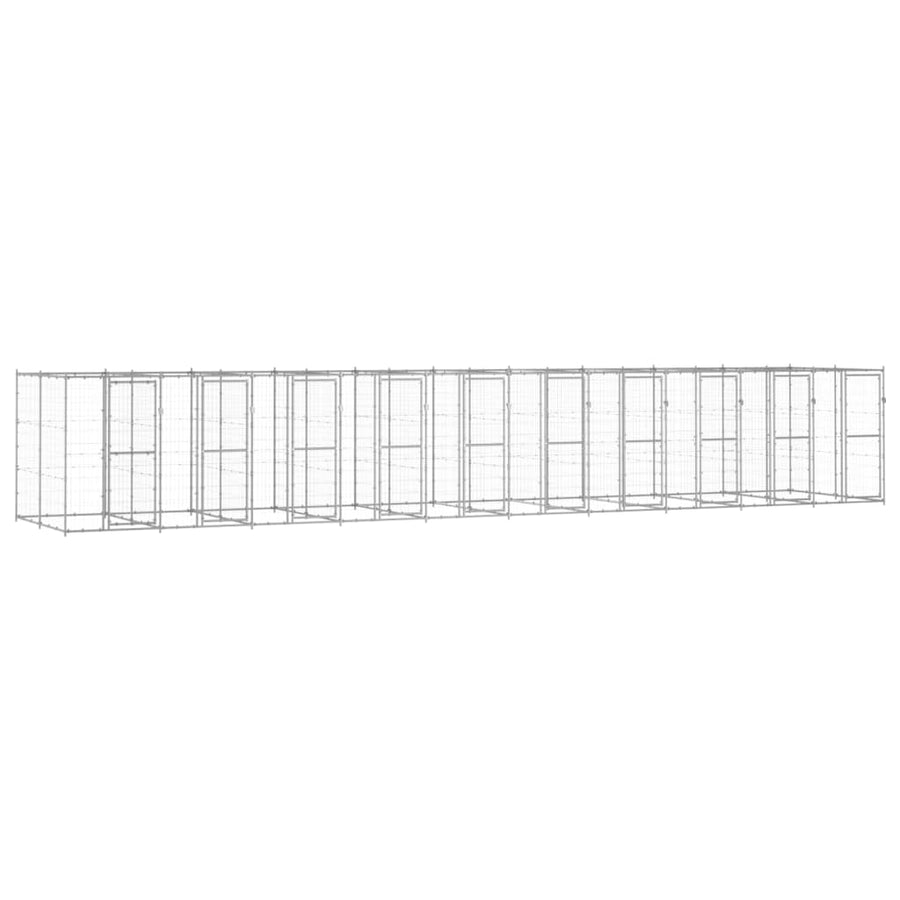 Hondenkennel 24,2 m² gegalvaniseerd staal 1100 x 220 x 180 cm Zilver Nee
