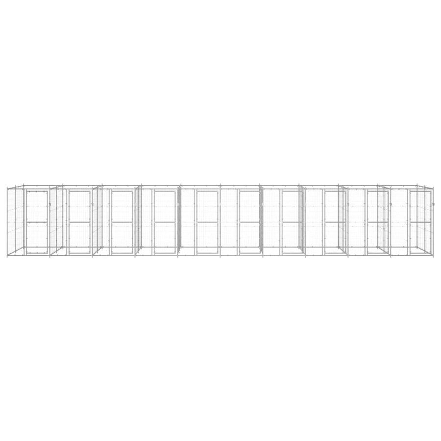 Hondenkennel 24,2 m² gegalvaniseerd staal 1100 x 220 x 180 cm Zilver Nee