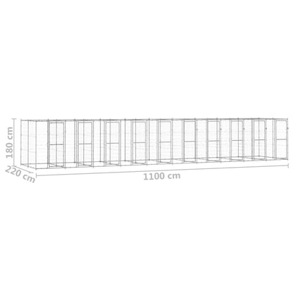 Hondenkennel 24,2 m² gegalvaniseerd staal 1100 x 220 x 180 cm Zilver Nee