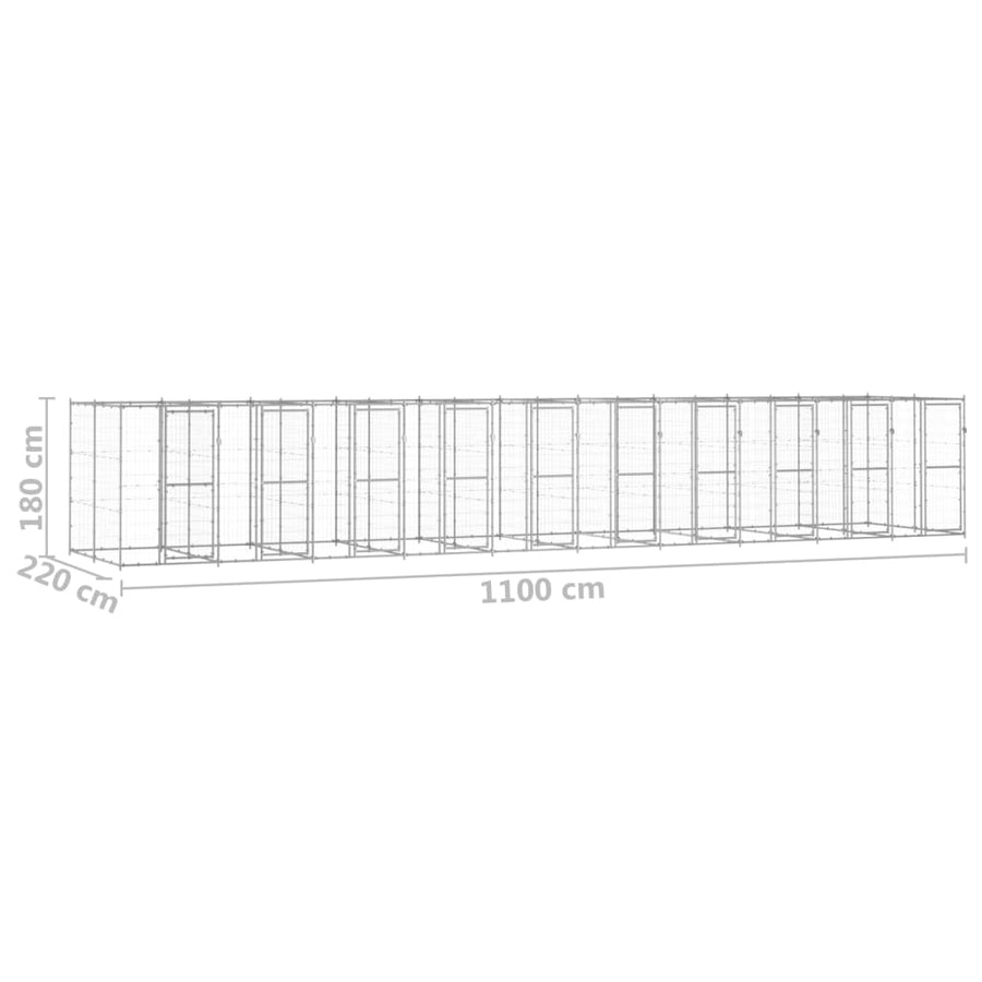 Hondenkennel 24,2 m² gegalvaniseerd staal 1100 x 220 x 180 cm Zilver Nee