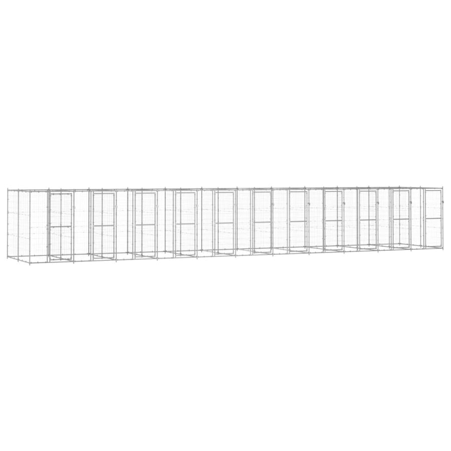 Hondenkennel 26,62 m² gegalvaniseerd staal 1210 x 220 x 180 cm Zilver Nee