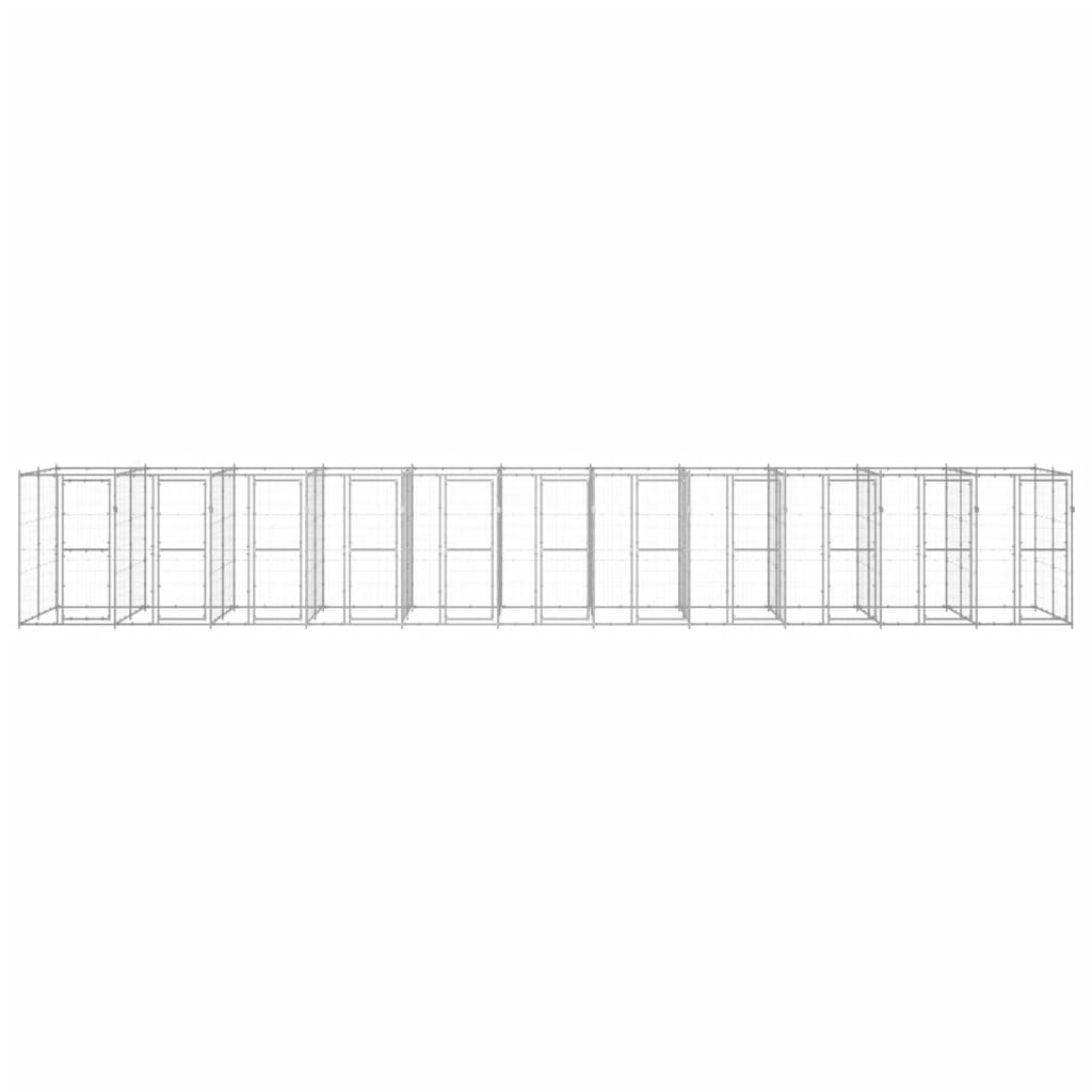 Hondenkennel 26,62 m² gegalvaniseerd staal 1210 x 220 x 180 cm Zilver Nee