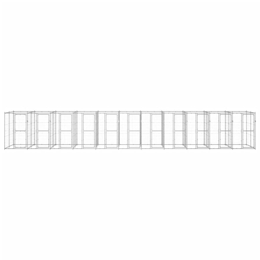 Hondenkennel 26,62 m² gegalvaniseerd staal 1210 x 220 x 180 cm Zilver Nee