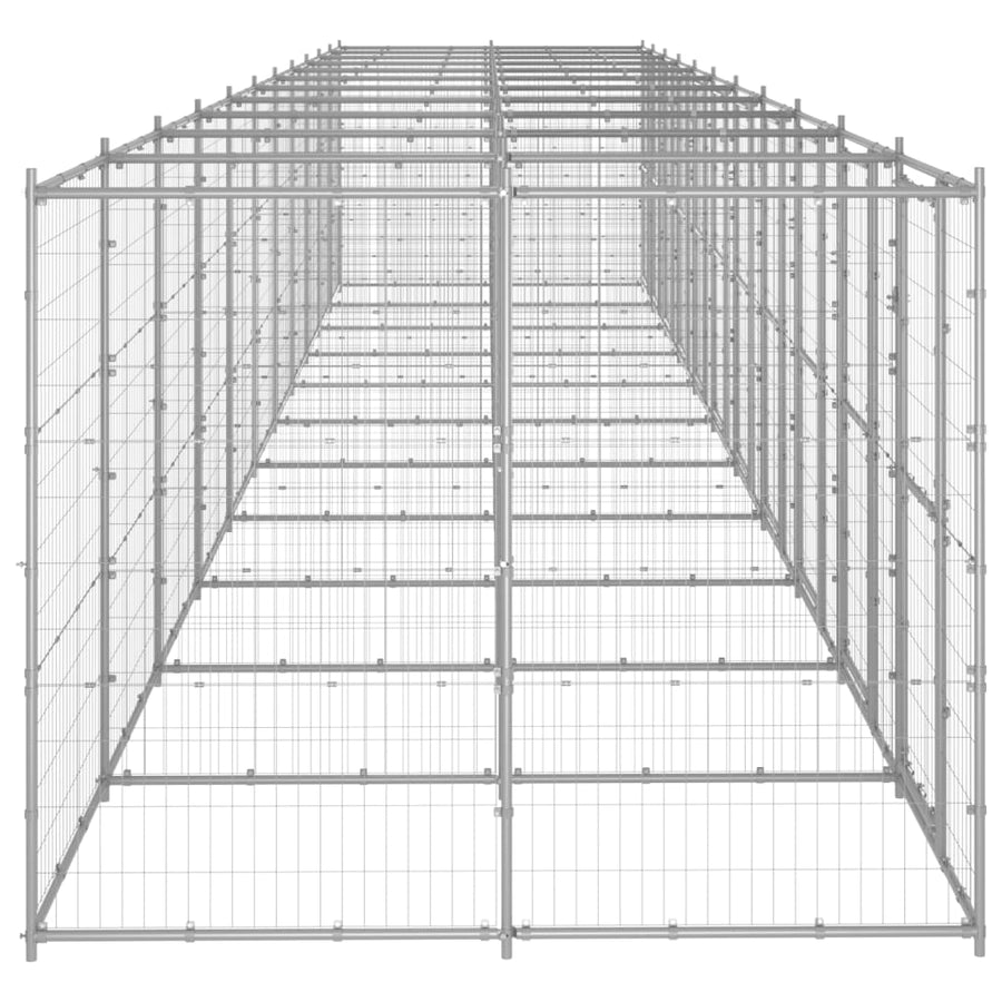 Hondenkennel 26,62 m² gegalvaniseerd staal 1210 x 220 x 180 cm Zilver Nee