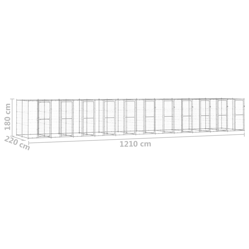 Hondenkennel 26,62 m² gegalvaniseerd staal 1210 x 220 x 180 cm Zilver Nee