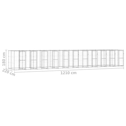 Hondenkennel 26,62 m² gegalvaniseerd staal 1210 x 220 x 180 cm Zilver Nee