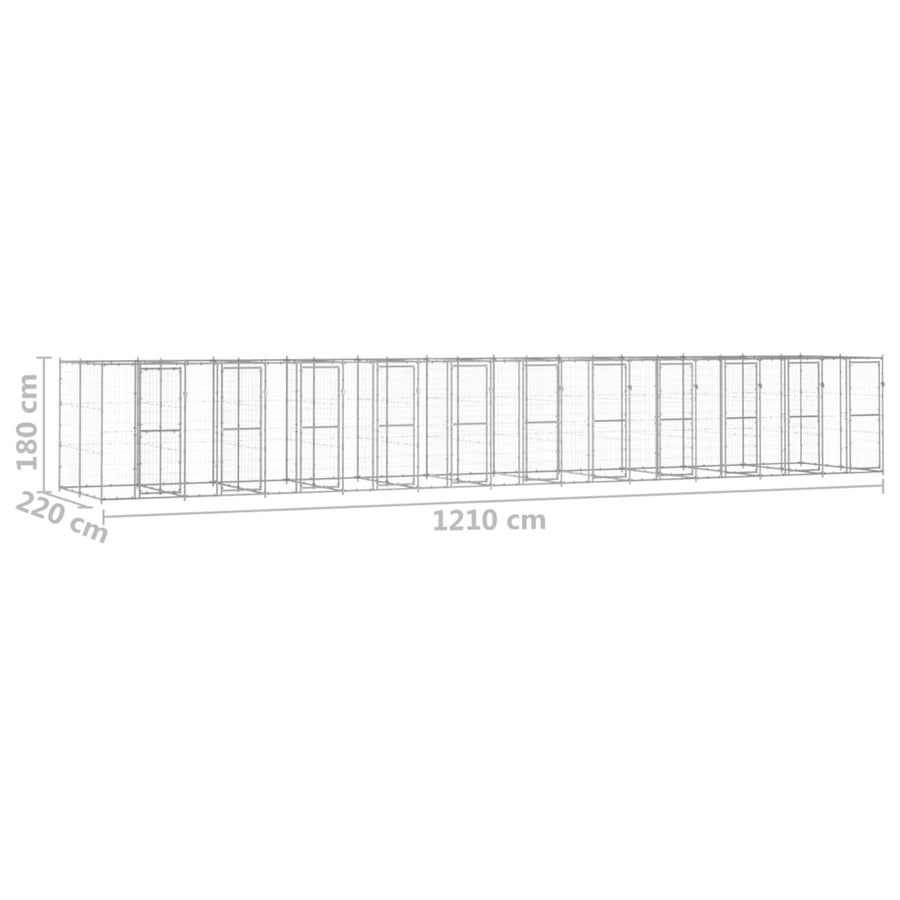 Hondenkennel 26,62 m² gegalvaniseerd staal 1210 x 220 x 180 cm Zilver Nee