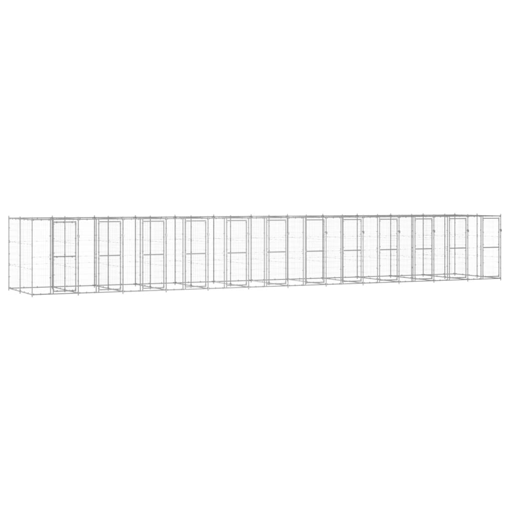 Hondenkennel 29,04 m² gegalvaniseerd staal 1320 x 220 x 180 cm Zilver Nee