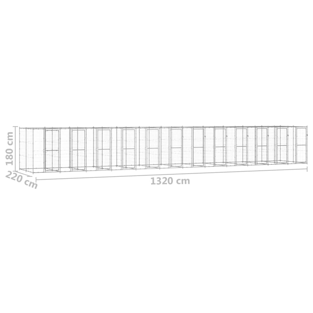 Hondenkennel 29,04 m² gegalvaniseerd staal 1320 x 220 x 180 cm Zilver Nee