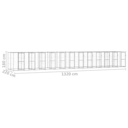 Hondenkennel 29,04 m² gegalvaniseerd staal 1320 x 220 x 180 cm Zilver Nee