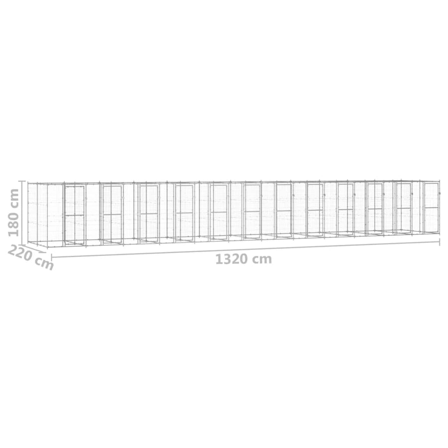 Hondenkennel 29,04 m² gegalvaniseerd staal 1320 x 220 x 180 cm Zilver Nee
