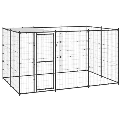 Hondenkennel Met Dak 7,26 M² Staal Zwart En Zilver 330 x 220 x 180 cm Ja