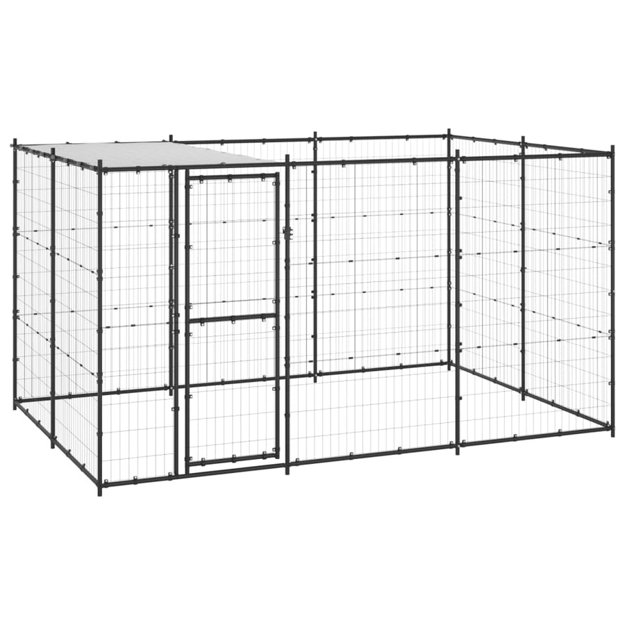 Hondenkennel Met Dak 7,26 M² Staal Zwart En Zilver 330 x 220 x 180 cm Ja