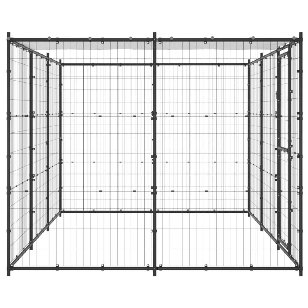 Hondenkennel Met Dak 7,26 M² Staal Zwart En Zilver 330 x 220 x 180 cm Ja