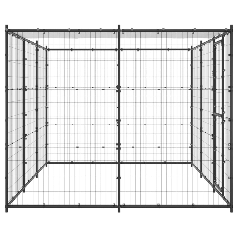 Hondenkennel Met Dak 7,26 M² Staal Zwart En Zilver 330 x 220 x 180 cm Ja