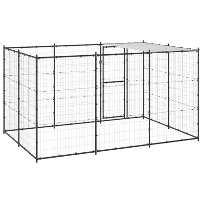 Hondenkennel Met Dak 7,26 M² Staal Zwart En Zilver 330 x 220 x 180 cm Ja