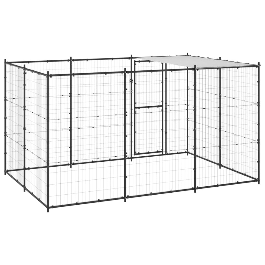 Hondenkennel Met Dak 7,26 M² Staal Zwart En Zilver 330 x 220 x 180 cm Ja