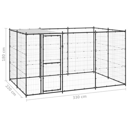 Hondenkennel Met Dak 7,26 M² Staal Zwart En Zilver 330 x 220 x 180 cm Ja