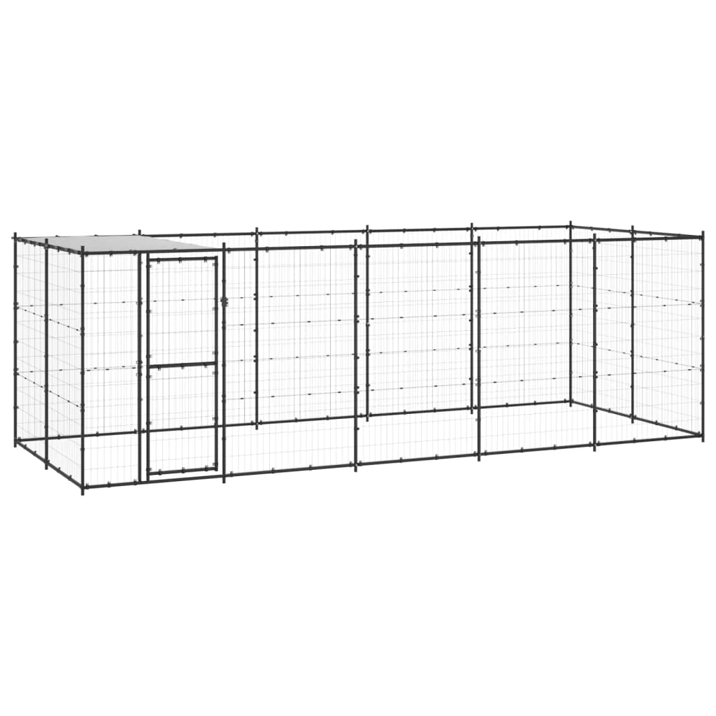 Hondenkennel Met Dak 12,1 M² Staal Zwart En Zilver 550 x 220 x 180 cm Ja