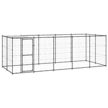 Hondenkennel Met Dak 12,1 M² Staal Zwart En Zilver 550 x 220 x 180 cm Ja
