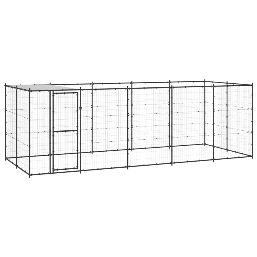 Hondenkennel Met Dak 12,1 M² Staal Zwart En Zilver 550 x 220 x 180 cm Ja