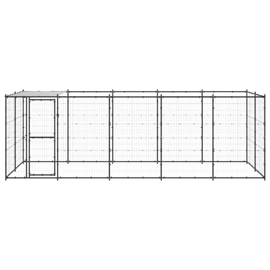 Hondenkennel Met Dak 12,1 M² Staal Zwart En Zilver 550 x 220 x 180 cm Ja