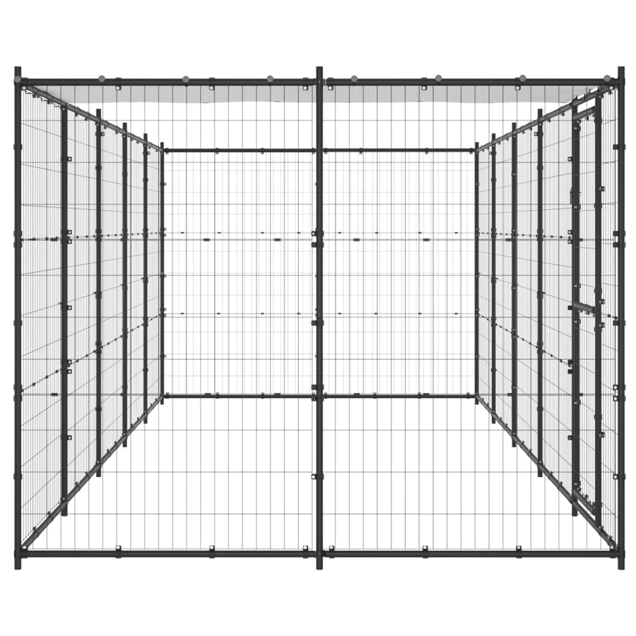 Hondenkennel Met Dak 12,1 M² Staal Zwart En Zilver 550 x 220 x 180 cm Ja