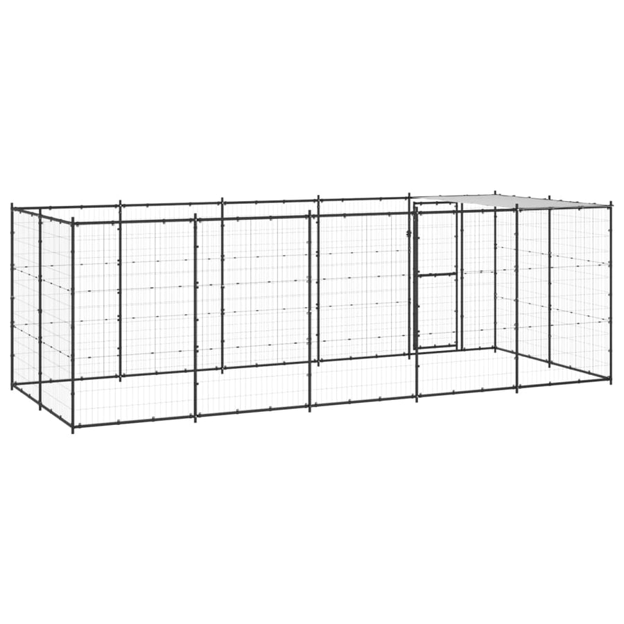 Hondenkennel Met Dak 12,1 M² Staal Zwart En Zilver 550 x 220 x 180 cm Ja