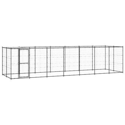 Hondenkennel Met Dak 16,94 M² Staal Zwart En Zilver 770 x 220 x 180 cm Ja