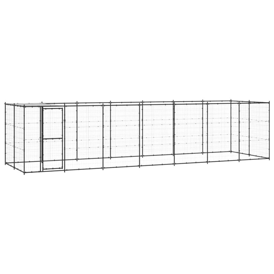 Hondenkennel Met Dak 16,94 M² Staal Zwart En Zilver 770 x 220 x 180 cm Ja