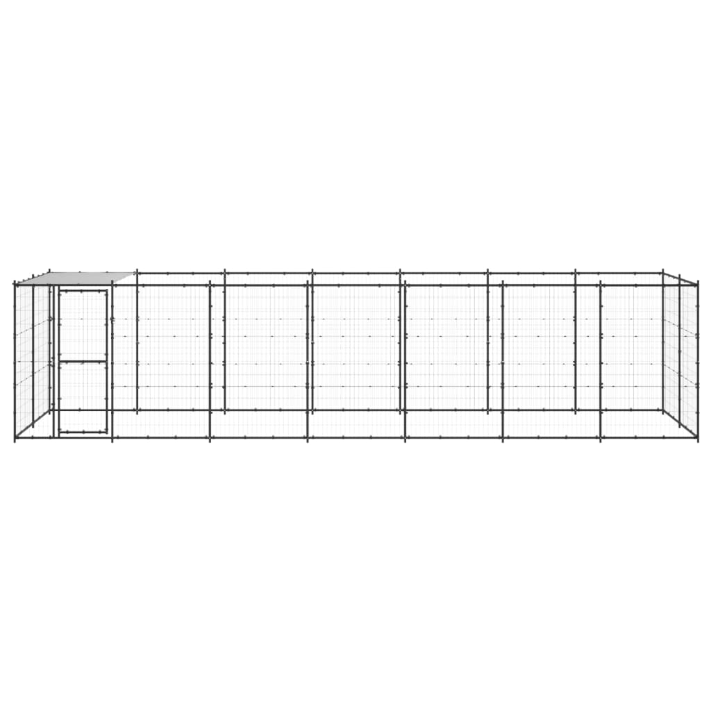 Hondenkennel Met Dak 16,94 M² Staal Zwart En Zilver 770 x 220 x 180 cm Ja