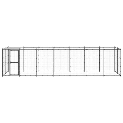 Hondenkennel Met Dak 16,94 M² Staal Zwart En Zilver 770 x 220 x 180 cm Ja