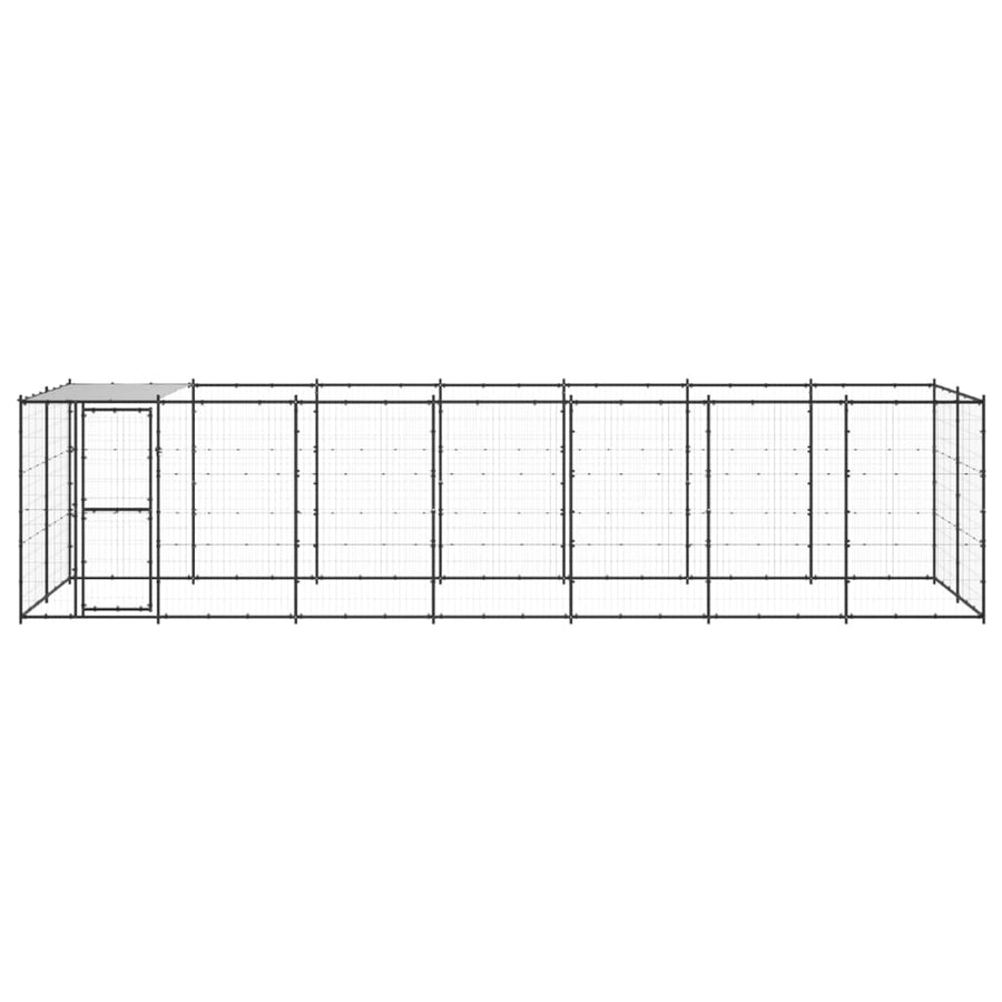 Hondenkennel Met Dak 16,94 M² Staal Zwart En Zilver 770 x 220 x 180 cm Ja