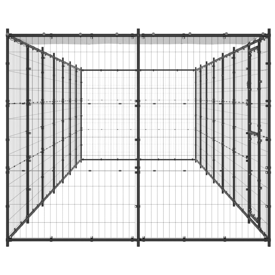 Hondenkennel Met Dak 16,94 M² Staal Zwart En Zilver 770 x 220 x 180 cm Ja