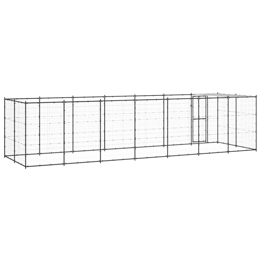 Hondenkennel Met Dak 16,94 M² Staal Zwart En Zilver 770 x 220 x 180 cm Ja