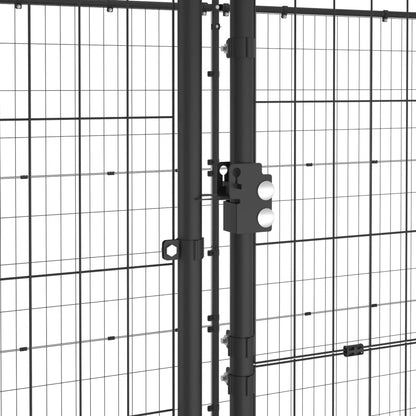Hondenkennel Met Dak 16,94 M² Staal Zwart En Zilver 770 x 220 x 180 cm Ja