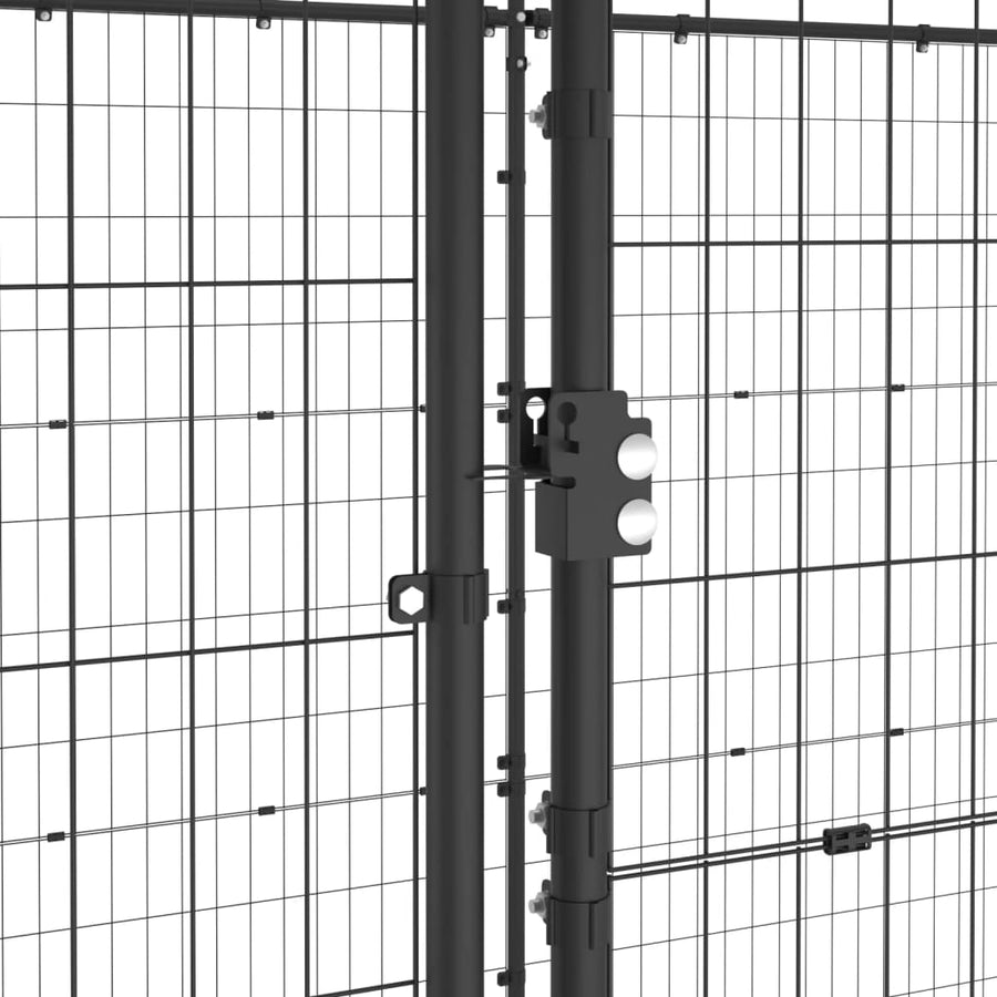 Hondenkennel Met Dak 16,94 M² Staal Zwart En Zilver 770 x 220 x 180 cm Ja