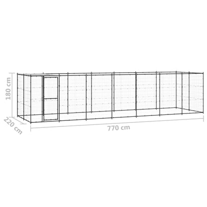 Hondenkennel Met Dak 16,94 M² Staal Zwart En Zilver 770 x 220 x 180 cm Ja