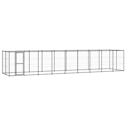 Hondenkennel Met Dak 21,78 M² Staal Zwart En Zilver 990 x 220 x 180 cm Ja