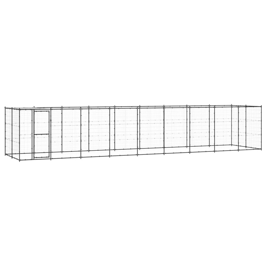 Hondenkennel Met Dak 21,78 M² Staal Zwart En Zilver 990 x 220 x 180 cm Ja