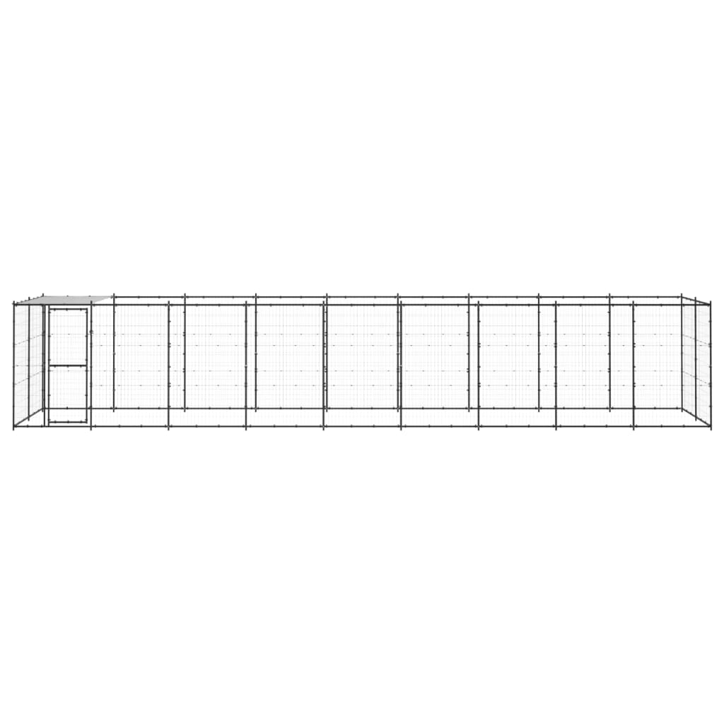 Hondenkennel Met Dak 21,78 M² Staal Zwart En Zilver 990 x 220 x 180 cm Ja