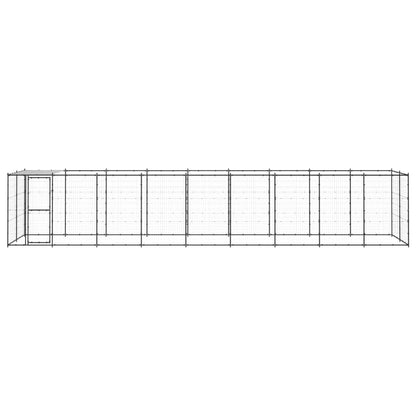 Hondenkennel Met Dak 21,78 M² Staal Zwart En Zilver 990 x 220 x 180 cm Ja